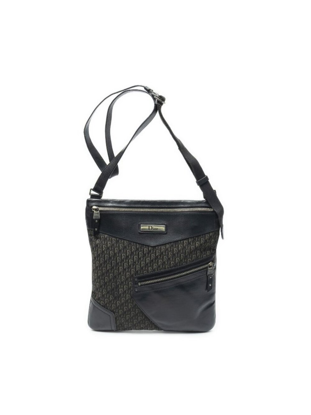 Dior Street Chic Flat Cross Black Trotter Pattern Canvas Crossbody